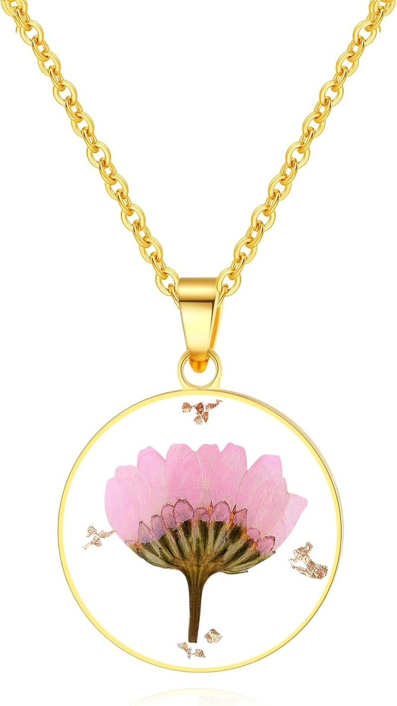 AUNTESIGN Store Forget-Me-Not and Queen Anne's Lace Pressed Wildflower Necklace | Birth Month Real Flower Necklace | Gold/Silver Pressed Flower Jewelry | Personalized Handmade Jewelry - Image 1
